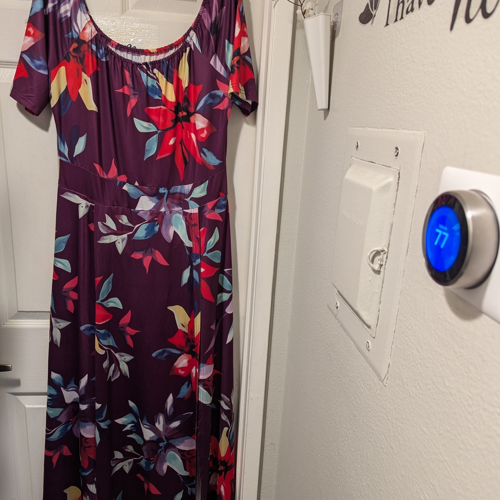 Floral Maxi Dress in Purple and Red With Attached Shorts Underneath